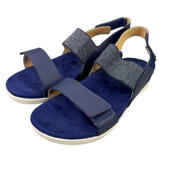 Spenco Sanabel Sandals Womens 8 Blue Suede Orthotic Adjustable Strappy Comfort - Picture 2 of 11